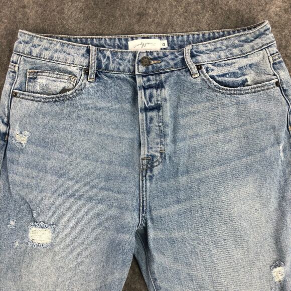 Carly Jean Womens Jeans 13 Blue Straight High Rise Baggy Button‎ Fly Distressed - Picture 5 of 14